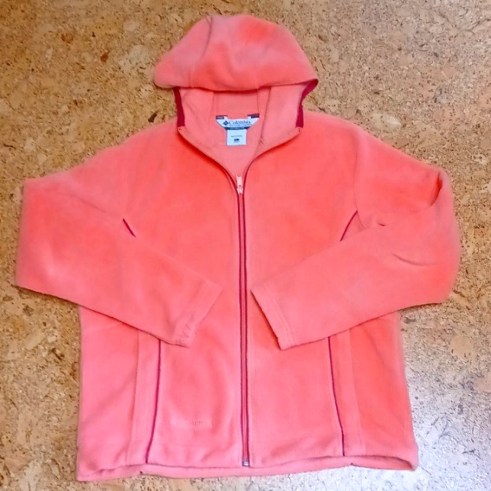Columbia Orange Fleece Full Zip Hoodie Jacket With Red Piping, Women's L